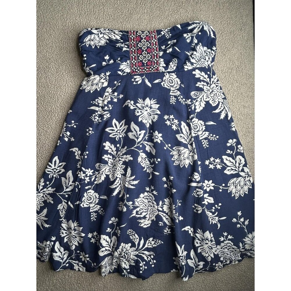Abercrombie & Fitch Top Womens M Blue Floral Strapless Tunic Babydoll Y2K Boho
